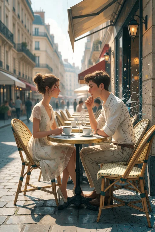Strangedaal. A Young Couple Sits At An Outdoor Parisian Cafe...