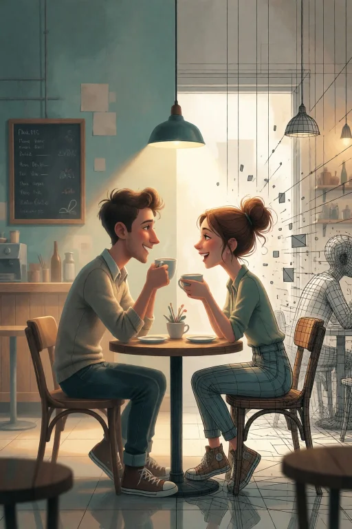 Strangedaal. A Young Couple Sitting At A Cozy Cafe Table, La...