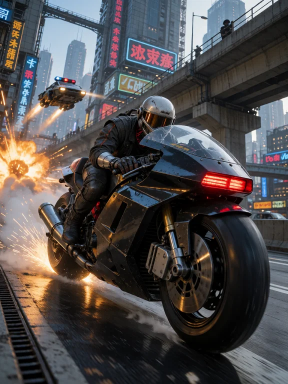 Lorakrearetrocyberpunk0.5an Adult Biker With Mirrored Visor...