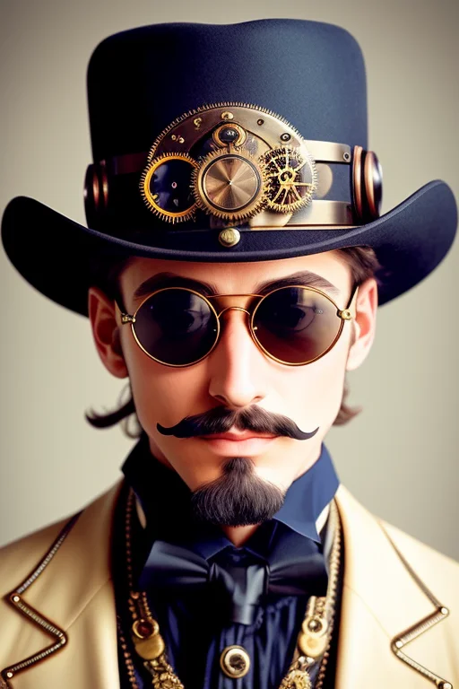 Close Up, Gentelman In The Hat And Round Steel Gear Sunglass...