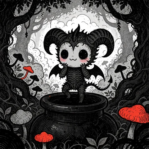 In A High-quality Digital Xibalba Style. A Cute, Miniature G... — Stable Diffusion AI Prompt: In a high-quality digital XIBALBA style. A cute, miniature gothic demon characte...