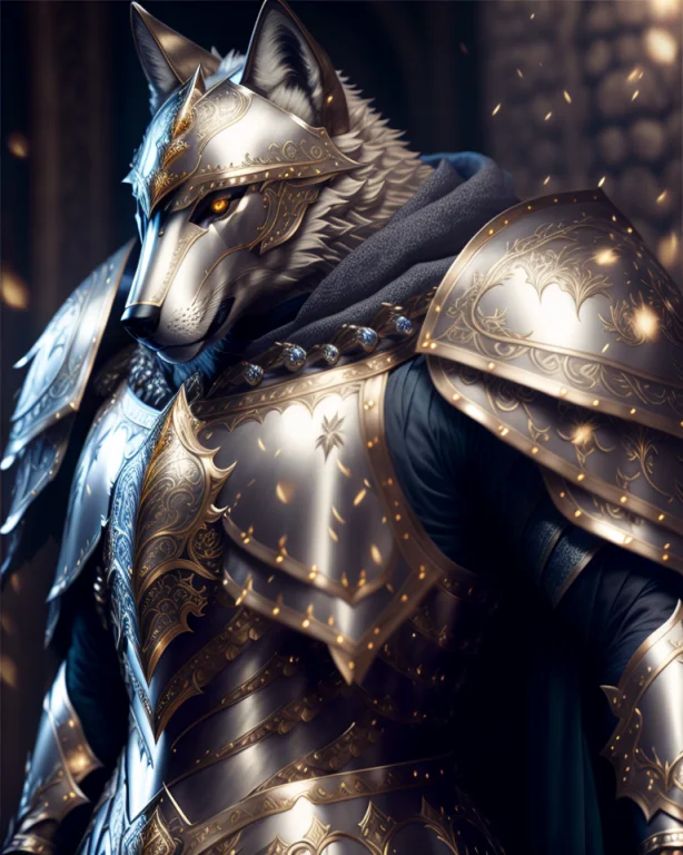 Wolf Knight, Finely Detailed Armor, Intricate Design, Silver...