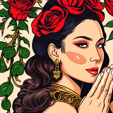 Illustration By Vectorart, Praying Hands With Rosaries And R... — Stable Diffusion AI Prompt: illustration by vector_art, praying hands with rosaries and roses, hyperrealisti...