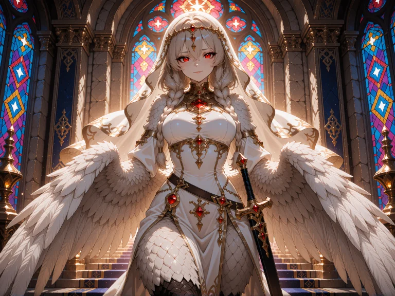 An Adult Harpy Woman With Ash-blond Hair With Intricate Warr...