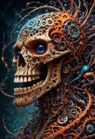 A Colossal Mutant Snail Towering Over A Collapsing Gothic-in... — SDXL AI Prompt: A colossal mutant snail towering over a collapsing gothic-industrial city, its s...