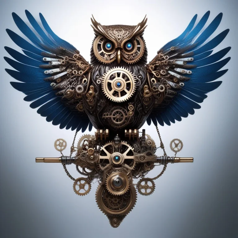 A Majestic Mechanical Owl In Mid-flight, Its Wings Made Of O...
