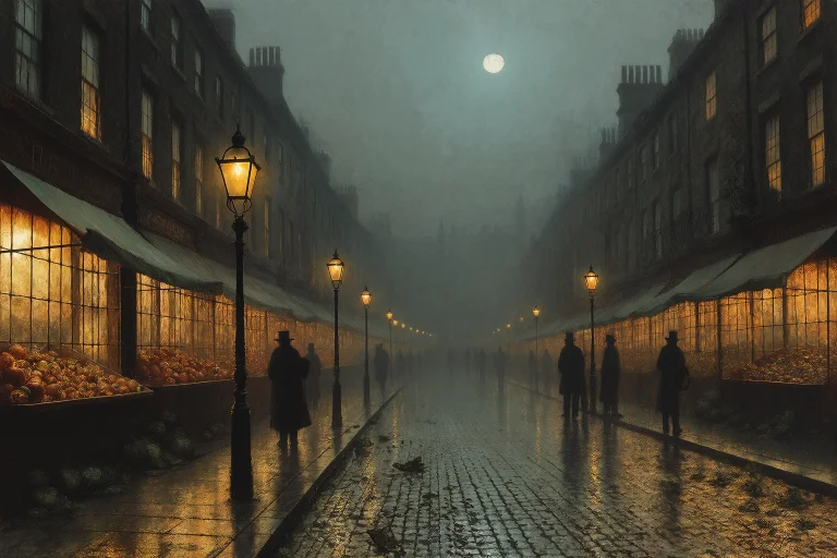 Grimshaw Victorian Nightscape, Market Street After Closing W...