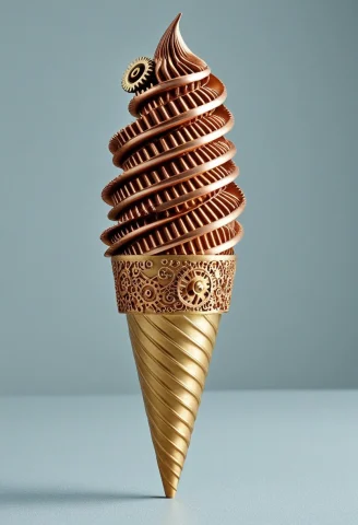 A Beautiful Soft Serve Ice Cream Made Entirely Of Tiny Inter... — SDXL AI Prompt: A beautiful soft serve ice cream made entirely of tiny interlocking brass and co...