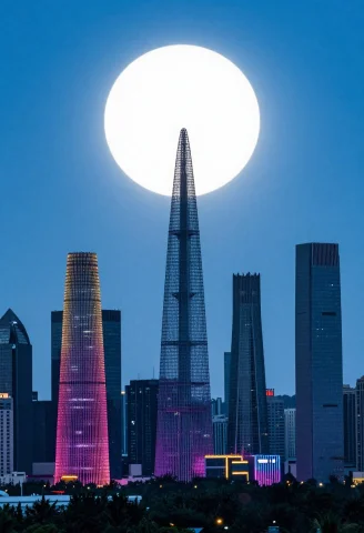 A Skyline Of Wireframe Towers Under A Huge Sun, Neon Lightin... — Stable Diffusion AI Prompt: a skyline of wireframe towers under a huge sun, neon lighting, birds eye view, u...