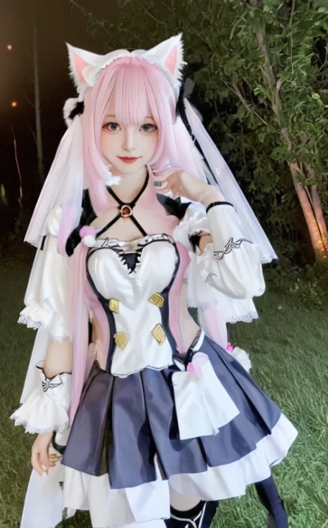 1girl, Animalears, Bangs, Detachedsleeves, Thighhighs, White...