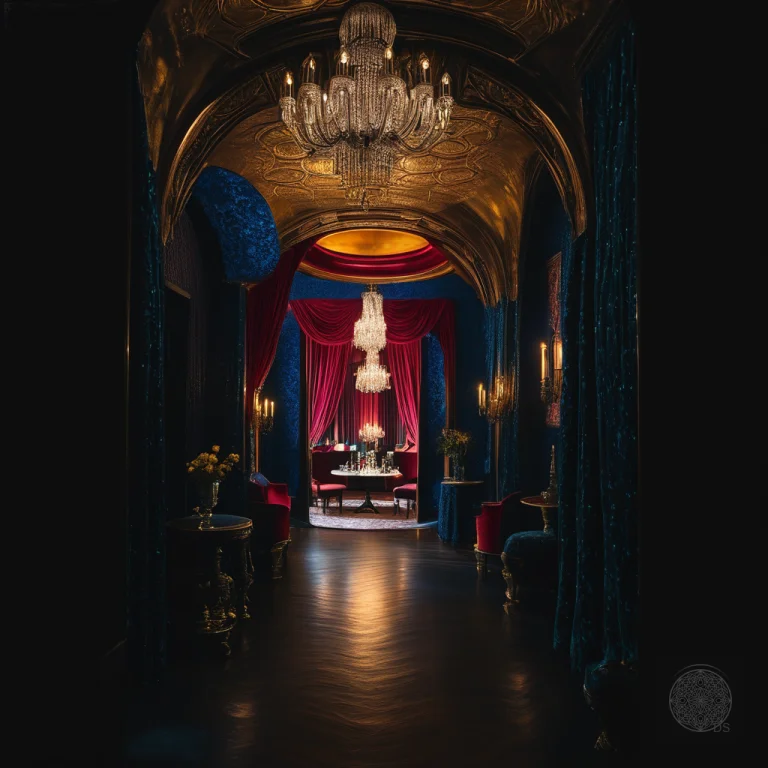 Opulent Velvet Room Subterranean Cabaret Lounge, Deep Crimso...