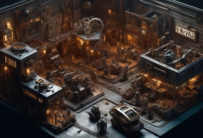 A Cinematic, Highly Detailed Cyberpunk Workshop Scene. A Min...