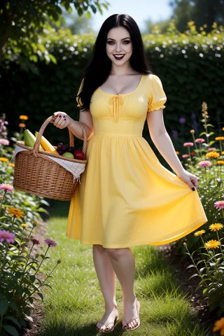 Marawhitlock Modeling A Cheerful Bright Yellow Summer Dress... — Stable Diffusion AI Prompt: marawhitlock modeling a cheerful bright yellow summer dress in a sunny flower ga...