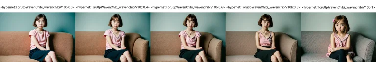 Old Color Photo Of Chibi Girl Sitting On Sofa Indoors, Paste...