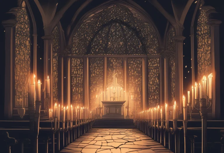 A Chapel Of Bones Lit By Trembling Candles, Flat Design, Lan...