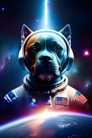 Digital Art Of A Space Astronaut Staffordshire Terrier In Sp... — Stable Diffusion AI Prompt: Digital art of a space astronaut Staffordshire terrier in space, earth and a gal...