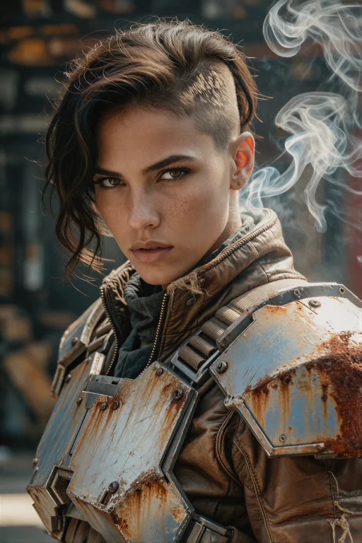A Gritty Sci-fi Portrait Of A Woman With Dark Brown Skin And...