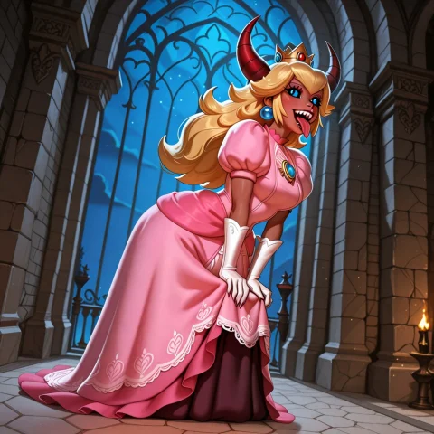 Subject 1girl, Solo, Monster Girl, Demon Girl, Princess Peac... — Stable Diffusion AI Prompt: Subject: 1girl, solo, monster girl, demon girl, princess peach, yellow hair, blo...