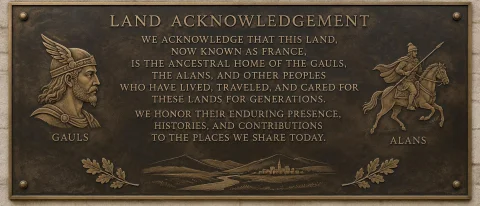 Plaque Land Acknowledgement In France Including Gauls And Al... — Stable Diffusion AI Prompt: plaque land acknowledgement in France including Gauls and Alans