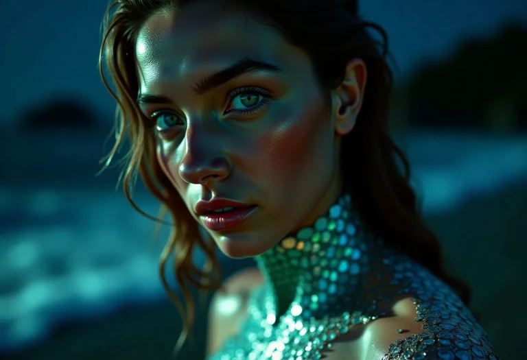 Extreme Cinematic Close-up Of An Adult Mermaid On An Isolate...