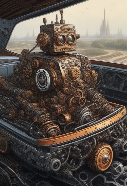 A Gear Robot Driving A Car