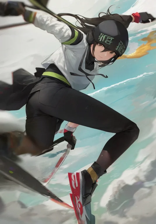 Pantsless Ninja Lady Skiing While Fighting A Guy In A Giant...