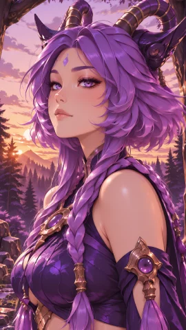 Masterpiece, Best Quality, 2d Yunara Purple Eyes, Purple Hai... — Stable Diffusion AI Prompt: masterpiece, best quality, 2D Yunara purple eyes, purple hair, braid, horns, eye...