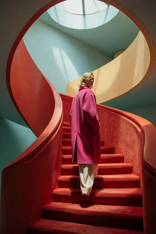Highleveldescriptiona High-fashion Blonde Model In A Vibrant...