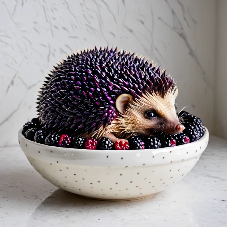 A Cute Little Hedgehog Sitting Inside A White Ceramic Fruit...