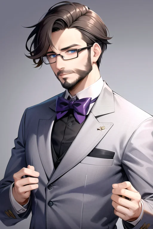 Brown Hair, Parted Hair, Rectangle Glasses, Blue Eyes, Gray...