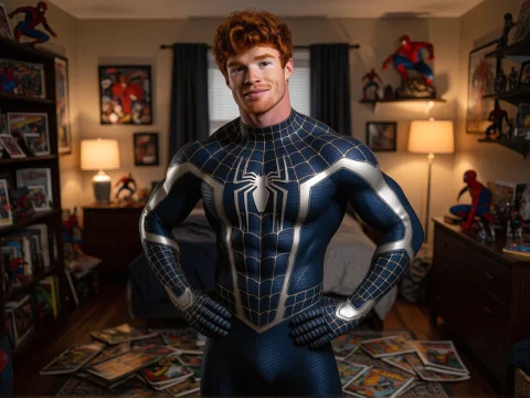 Photography Of A Handsome Muscular Guy With Short Curly Red... — Stable Diffusion AI Prompt: Photography of a handsome muscular guy with short curly red hair. He is dressed...