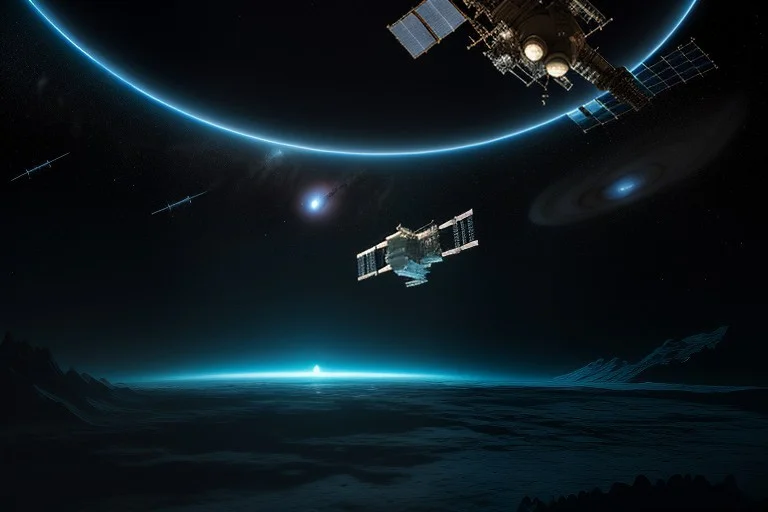 A Space Station Slowly Orbiting A Banded Gas Giant, Fantasy...