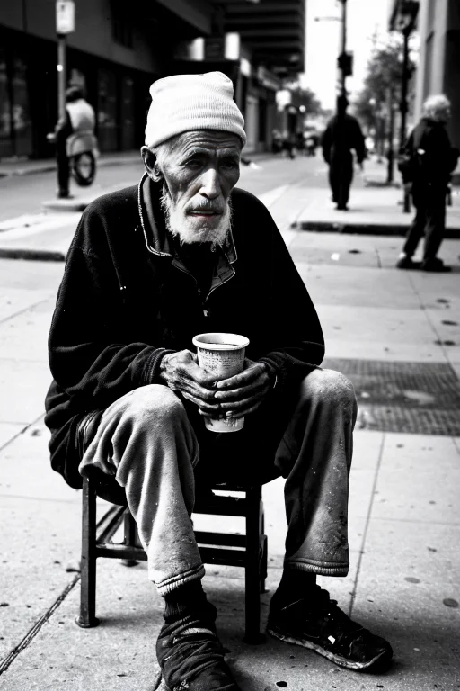 Black And White High-resolution Street Photograph Of An Elde...