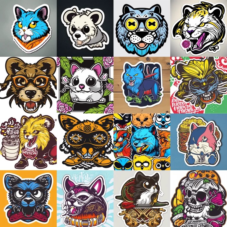 Diecut Sticker Colored Punk Animal Illustration, Diecut Stic...