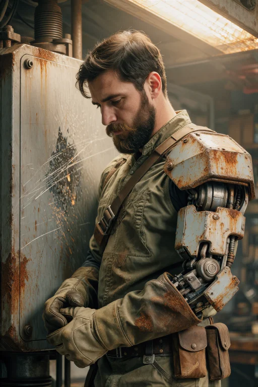 A Sci-fi Portrait Of A Man With Medium Olive Skin And A Thic...