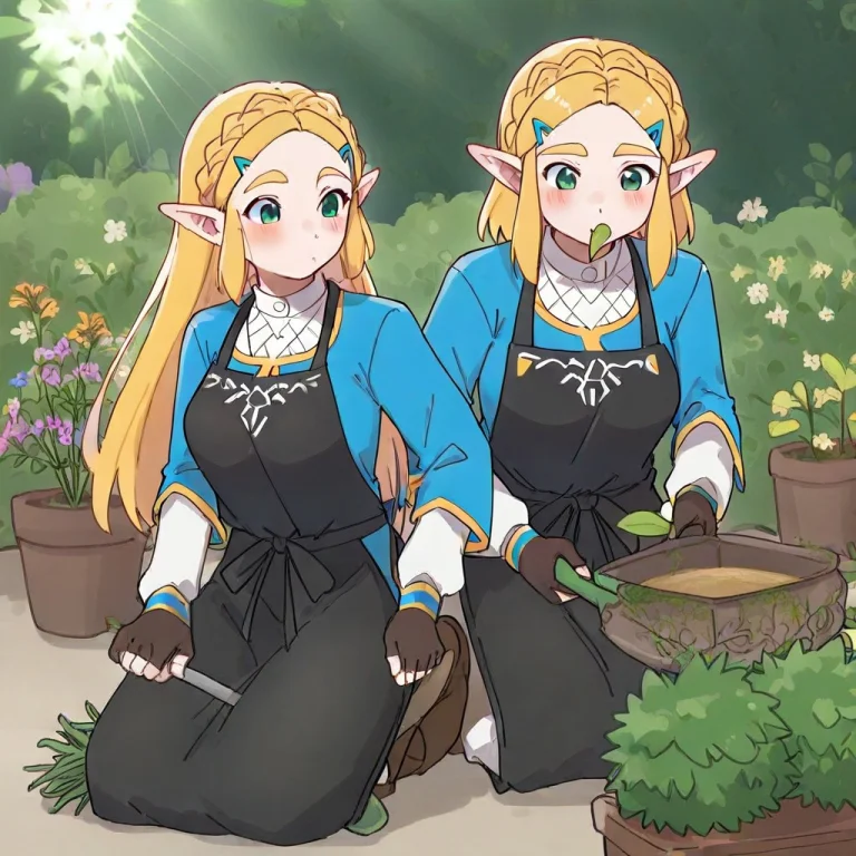 Dragorzz, 1girl, Princesszelda, Gardening Outfit, Blackapron...