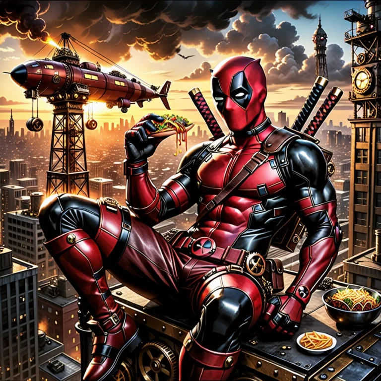 Deadpool Wearing A Weathered Steampunk Leather And Brass Var...