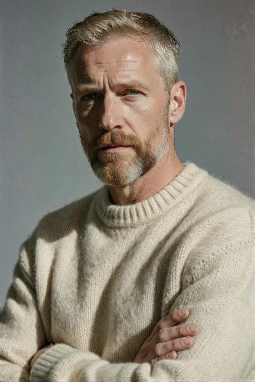 A Studio Portrait Of A Middle-aged Man With Pale Scandinavia...