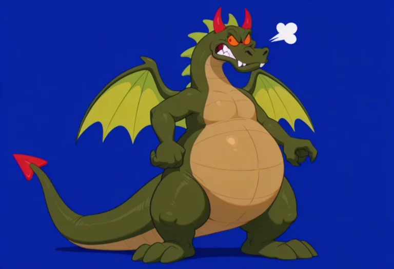 1boy, Solo, Pyronce, Dragon, Dark Green Body, Tan Belly, Lig...