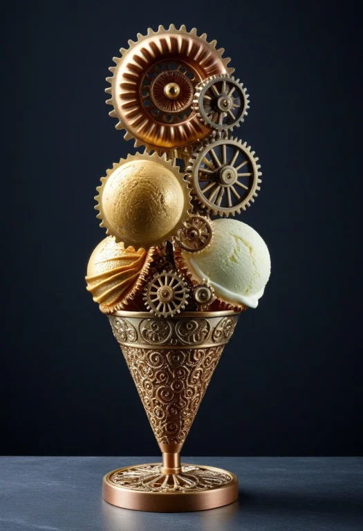 A Beautiful Three-scoop Ice Cream Made Entirely Of Delicate...