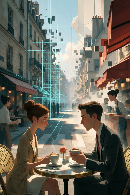 Strangedaal. A Photorealistic Couple Sits Intimately At A Sm...