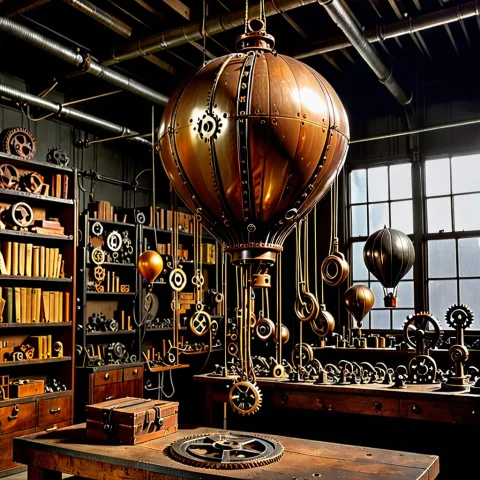 A Richly Detailed Steampunk-style Mechanical Tabletop Scene... — SDXL AI Prompt: A richly detailed steampunk-style mechanical tabletop scene fills the frame, com...