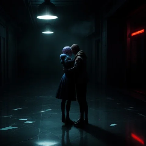 Cinematic Wide Shot,1man,1woman,reaching Toward Each Other A... — Stable Diffusion AI Prompt: cinematic wide shot,1man,1woman,reaching toward each other across an empty neon-...
