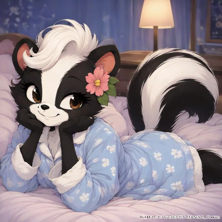Anthro, Furry, Furry Female Brambleskunk, Skunk, Black And W...