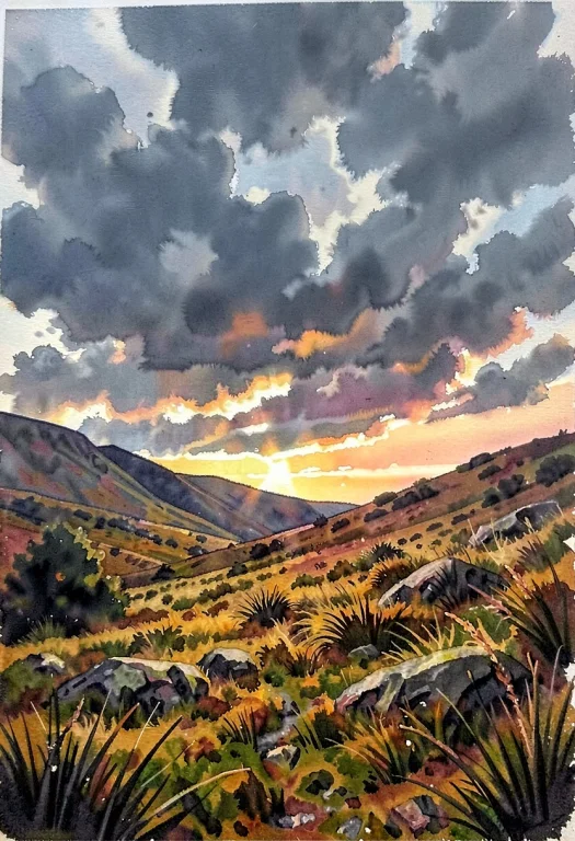 A Highland Moor Under Heavy Grey Clouds, Gouache Concept Art...