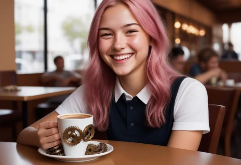 Ainara, Gearstyle, A Young Woman Grinning In A Cafe Where Ev...