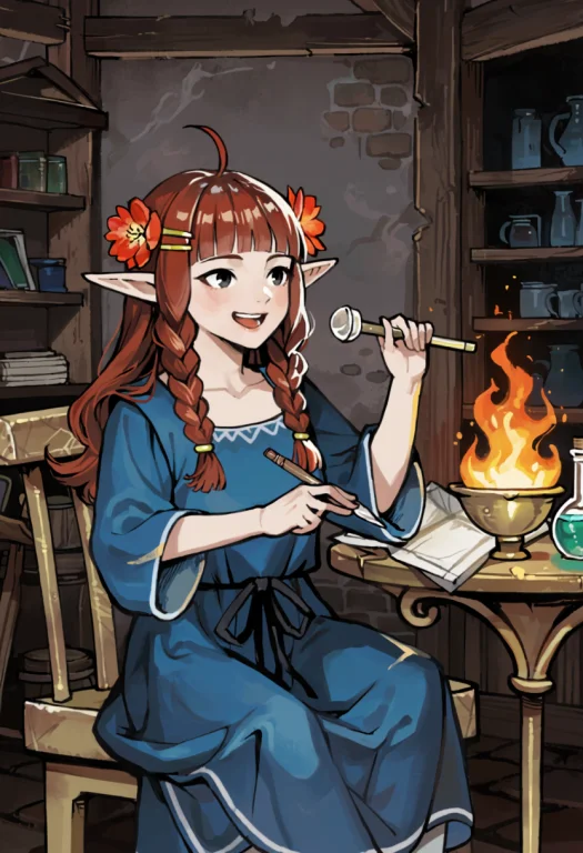 Score7, Score8, Score9, Medieval 1girl, D, Ahoge, Blue Dress...