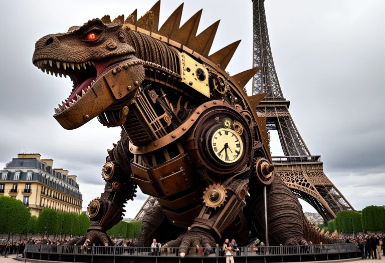 Godzilla Vs. The Eiffel Tower Mechanical A Giant Godzilla, C...