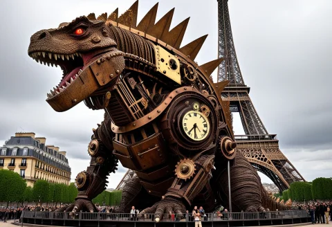 Godzilla Vs. The Eiffel Tower Mechanical A Giant Godzilla, C... — SDXL AI Prompt: Godzilla vs. the Eiffel Tower (Mechanical): A giant Godzilla, constructed from r...