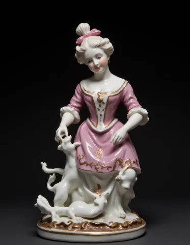 Porcelain Figurine Mode, Detailed Hand-painted Finish, Paste... — FLUX AI Prompt: Porcelain figurine mode, detailed hand-painted finish, pastel and gold-accented...